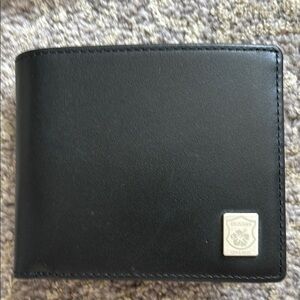 Minimalist Black Leather Wallet with Chrome Emblem